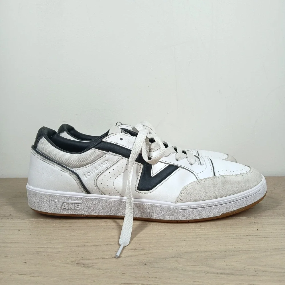 Vans Lowland CC Sneakers Men 10.5 White Black Leather Suede Skate Y2K Streetwear